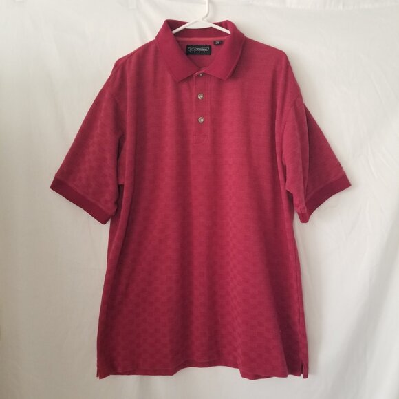 Reebok Golf Mens L Short Sleeve Polo Shirt Solid Maroon Checkered Pattern Logo - Picture 1 of 12